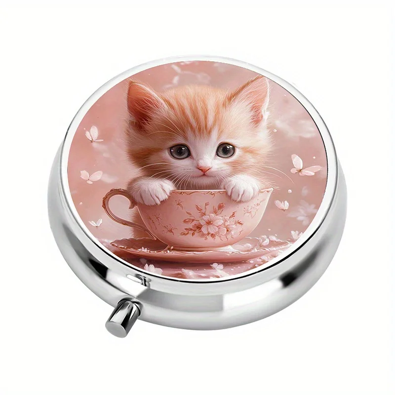 Single pack, mini pill box with 3 compartments, cute cat mini decorative portable pill box, suitable for wallets and as a travel gift