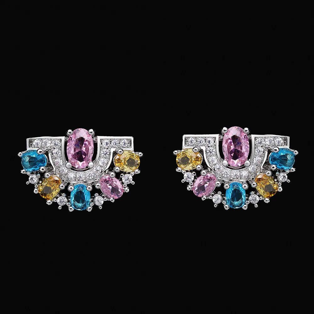 Women Bridal Jewelry Set Copper Micro Inlaid Colorful Full Zircon Necklace Earrings Ring Bracelet Evening Christmas Gift Party