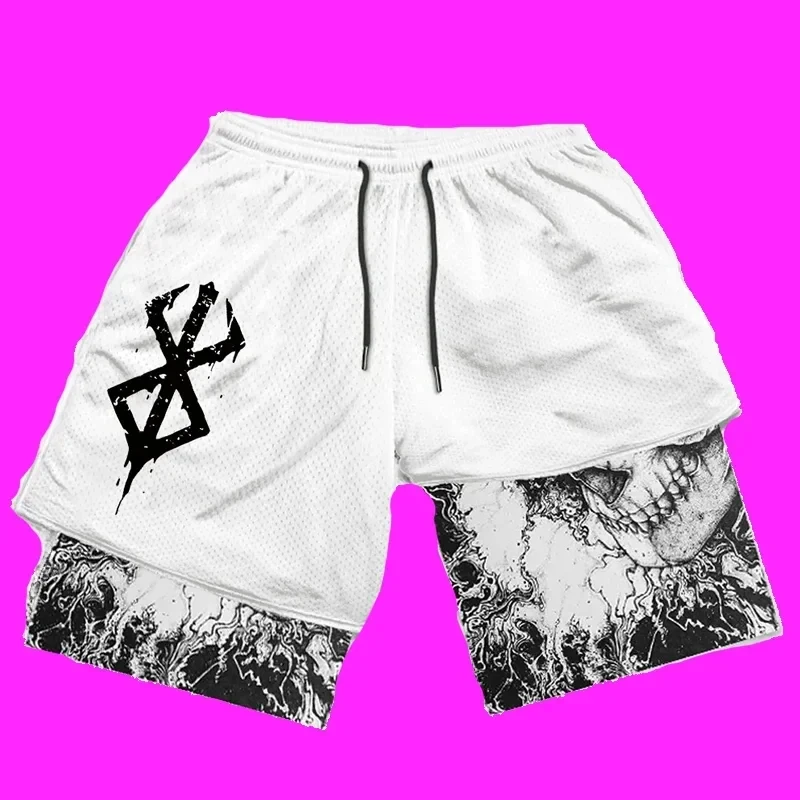 Novo verão dos homens streetwear anime cintura alta oversize respirável ginásio calças curtas treinamento de fitness treino pista shorts roupas