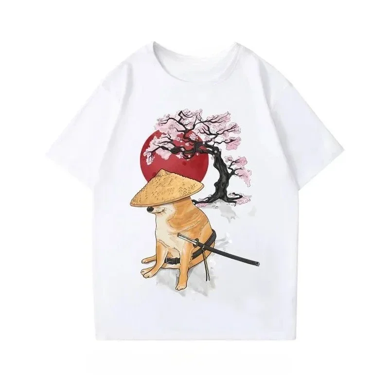 

Модная мужская футболка с короткими рукавами из 100% чистого хлопка с короткими рукавами и принтом Шиба-ину, повседневный топ