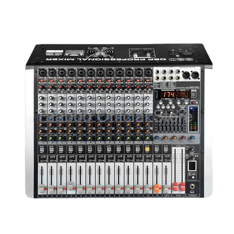 12 Channels Audio Mixer 2x1200W Mixing Console Bluetooth Mixer with 48V Phantom Power USB Digital Console for DJ Show Stage Live