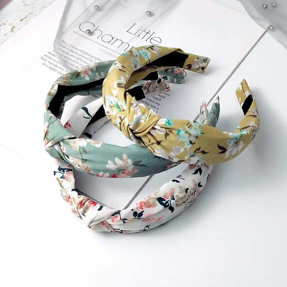 2024 New Women Summer Hair Bands Print Flower Headbands Fashion Vintage Cross Turban Bandage Bandanas Hair Accessories FD711 image 6