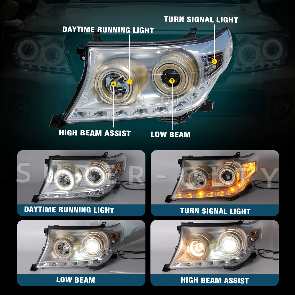 عين النسر المصابيح الأمامية لتويوتا لاند كروزر 2008-2015 LED مجموعة مصابيح أمامية ترقية أضواء السيارة DRL ديناميكية بدوره إشارة 2 قطعة #4