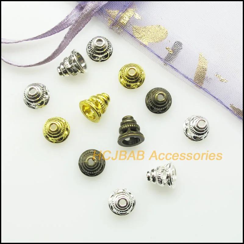 Fashion 50Pcs Retro Tibetan Silver Tone Antiqued Bronze Gold Color Flower Spacer End Beads Charms 7.5mm