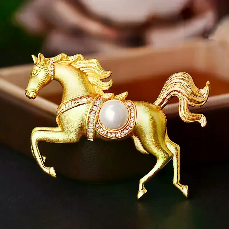 Rhinestones Pearl Alloy Horse Brooches Zodiac Pony Pins Women Men Clothing Accessories Suit Lapel Corsage New Year Gifts