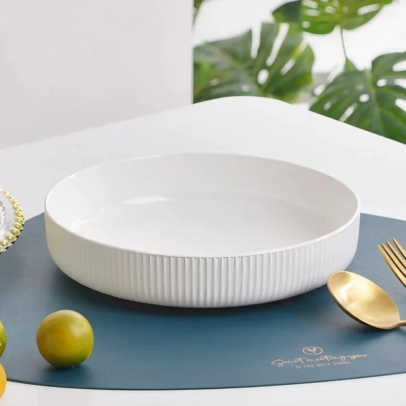 8 inch, bone china vintage plate, vertical embossed. porcelain pasta dish, ceramic salad bowl, sharing dish pottery, food dishes