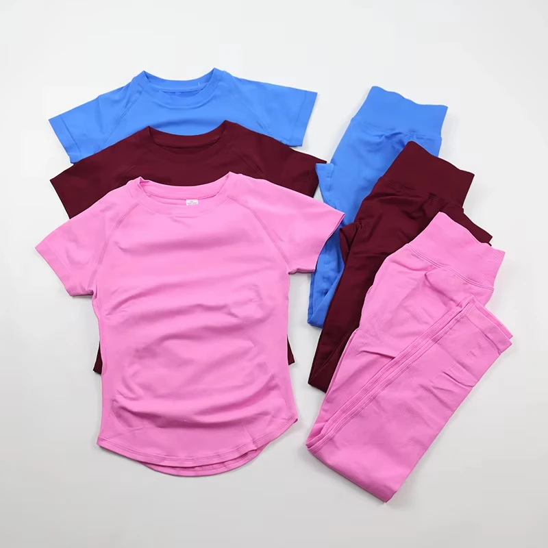 Women's Gym Sets Seamless Yoga Clothing Short Sleeve Shirts Butt Lifting Leggings Two Piece Outfits Woman Activewear Workout Set