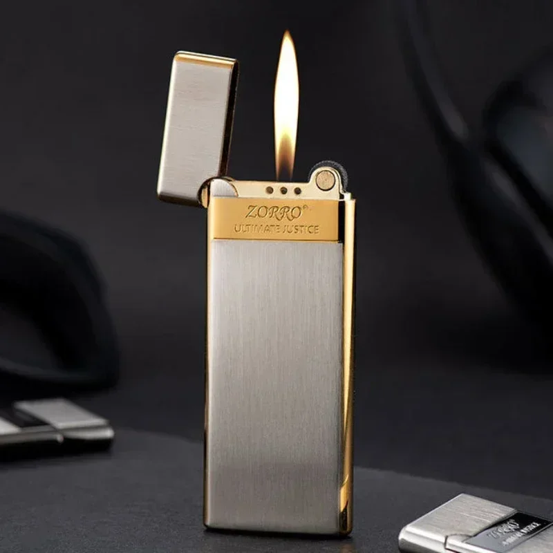 

2025 Zorro Metal Ultra Thin Butane Gas Inflatable Grinding Wheel Lighter Holiday Smoking Accessories Tools Gift Lighters Smoking
