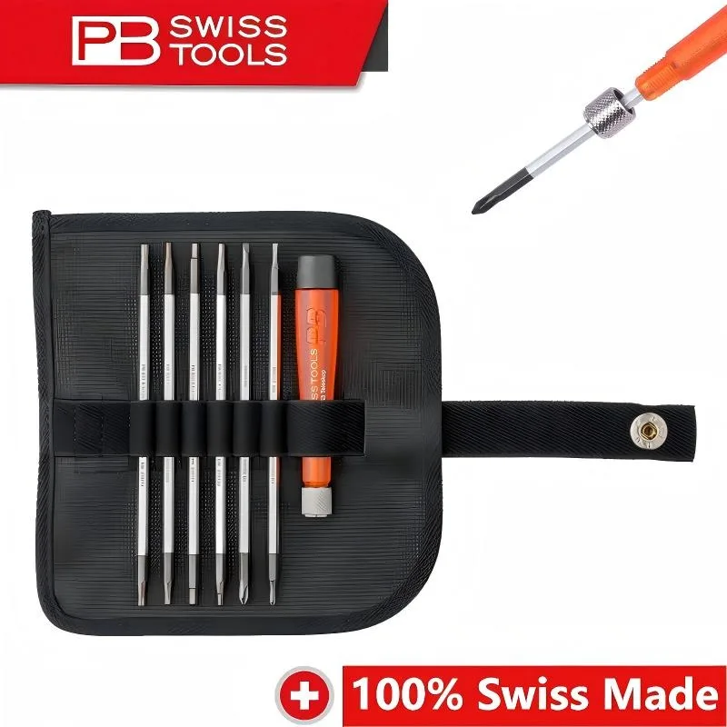 PB Swiss Tools PB 510 513 515 Precision Screwdriver Set with Dual Blades, Replaceable Leather Roll-up Case