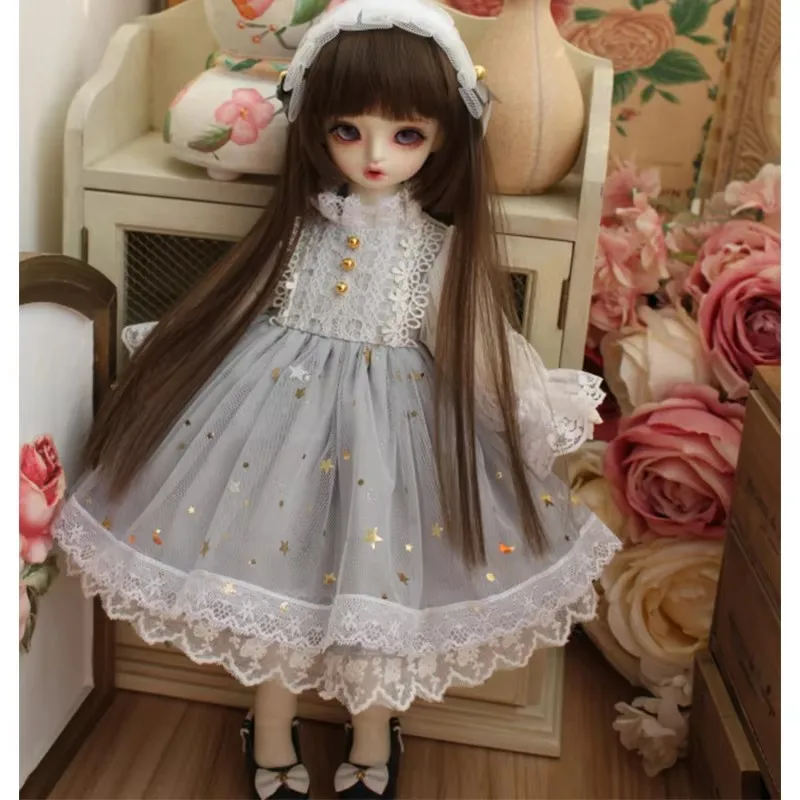 ชุดเจ้าหญิงสีเทาลายดาวสำหรับตุ๊กตา BJD SD ขนาด 1/6 1/4 1/3 อุปกรณ์เสริมตุ๊กตา Blyth เหมาะสำหรับตุ๊กตาแฟชั่น BJD