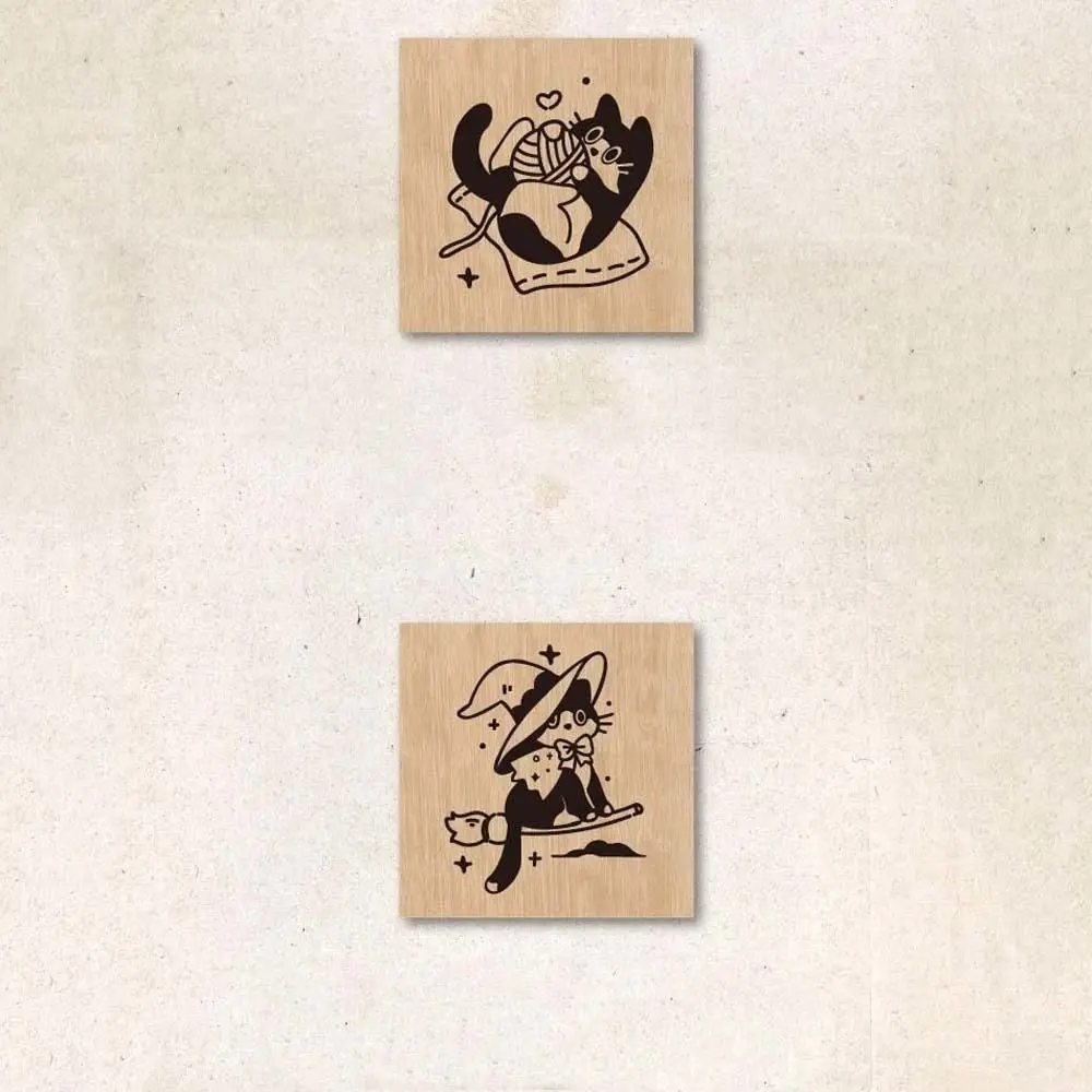 DIY クラフト黒猫スタンプレトロヴィンテージ動物の形の木製ゴムスタンプ子猫かわいいペット猫シールスタンプカード作成