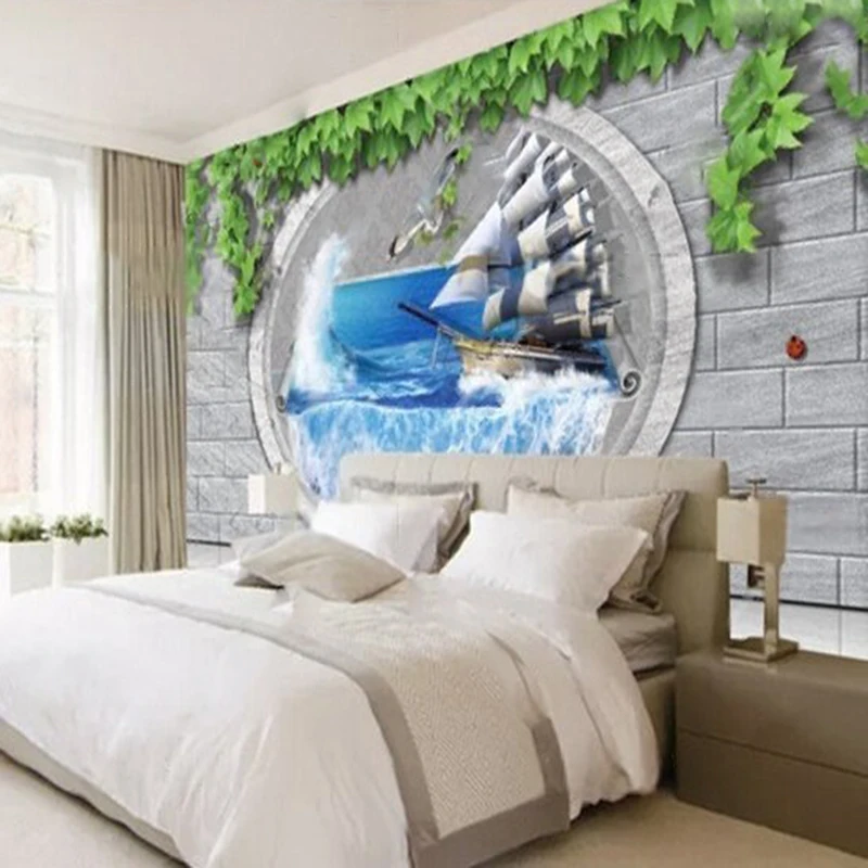 Modern 3D stereoscopic ocean sailing living room TV luxurious home decoration bedroom background wall