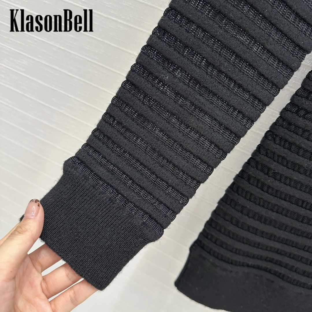 10.10 KlasonBell-Women Autumn Winter New Hollow Out Jacquard Knitwear Back Zipper Elegant Turtleneck Wool Blend Sweater