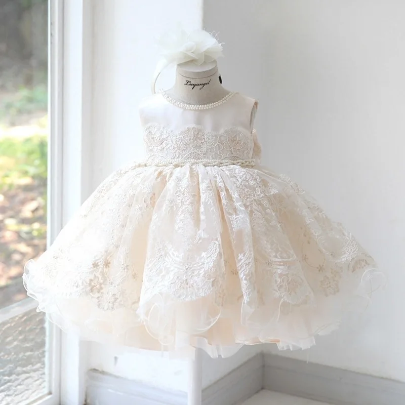 High-End Girls Princess Dress Puffy Gauze Baby One-Year-Old Flower Girl Dress Children's Host Performance Dress Birthday Fashion