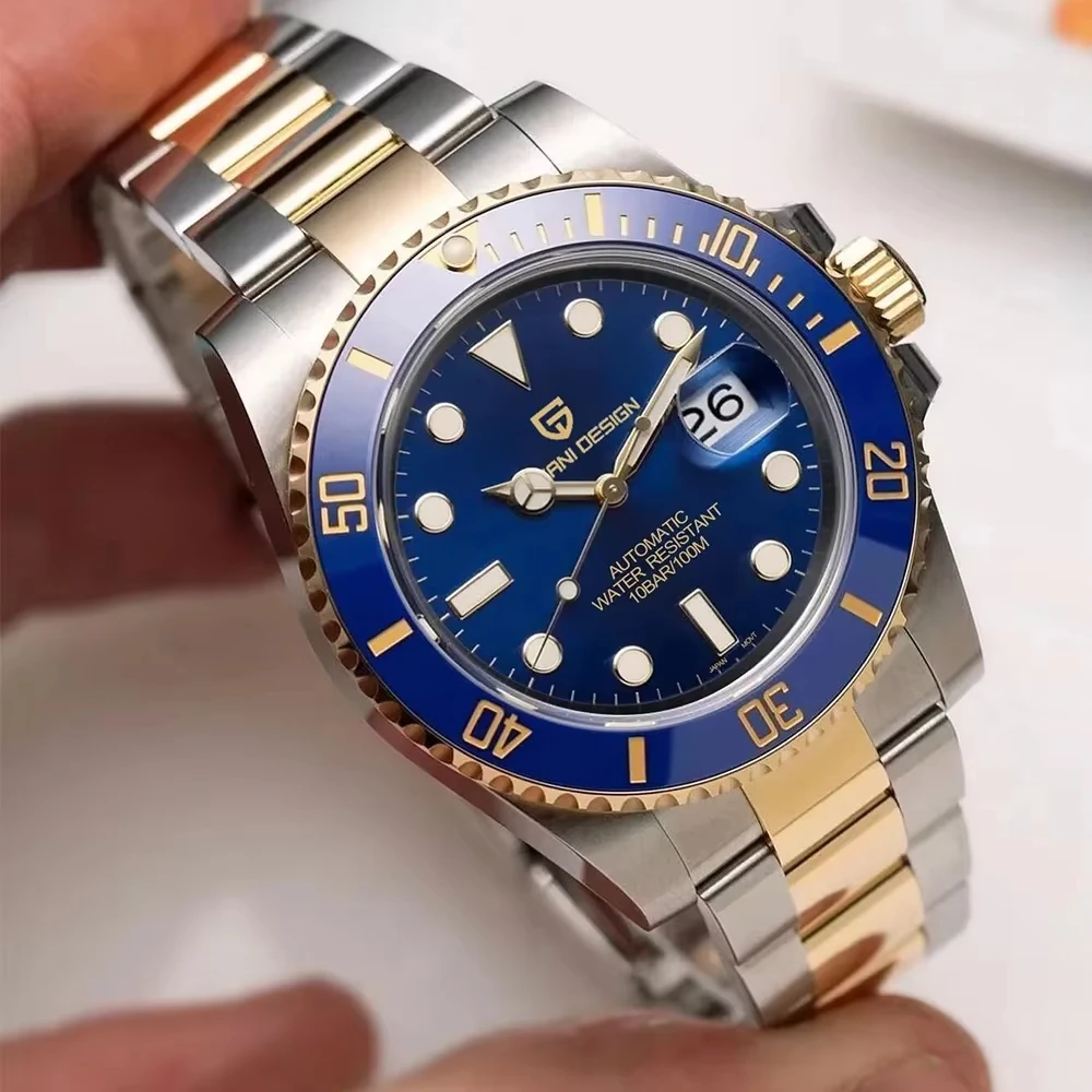 PAGANI DESIGN Original 43MM Men's Automatic Mechanical Watches Japan NH35A Luxury stainless steel Ceramic Bezel Watch for Men