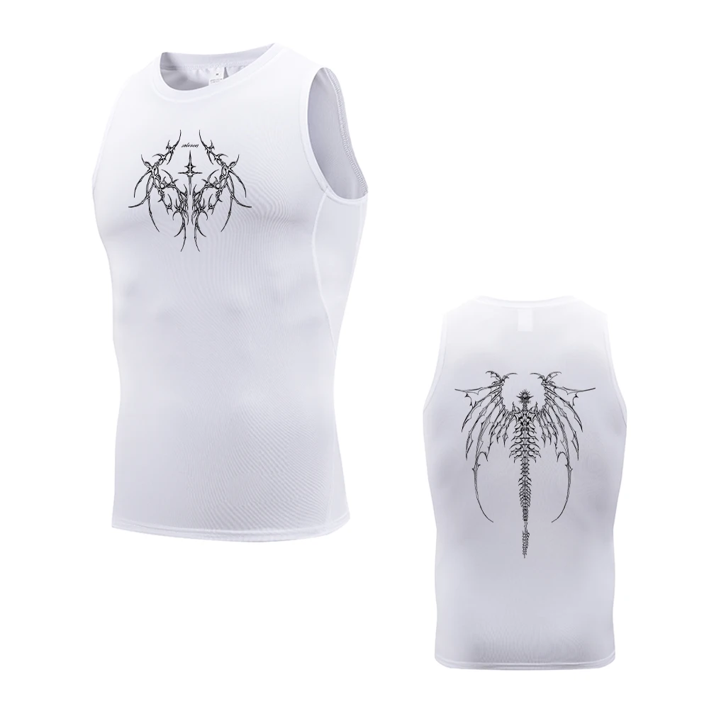 Schnell trocknendes, bedrucktes Tanktop für Herren, dehnbar, atmungsaktiv, Basisschicht, ärmellos, perfekt für Sommer-Fitness- und Fitnessstudio-Workouts