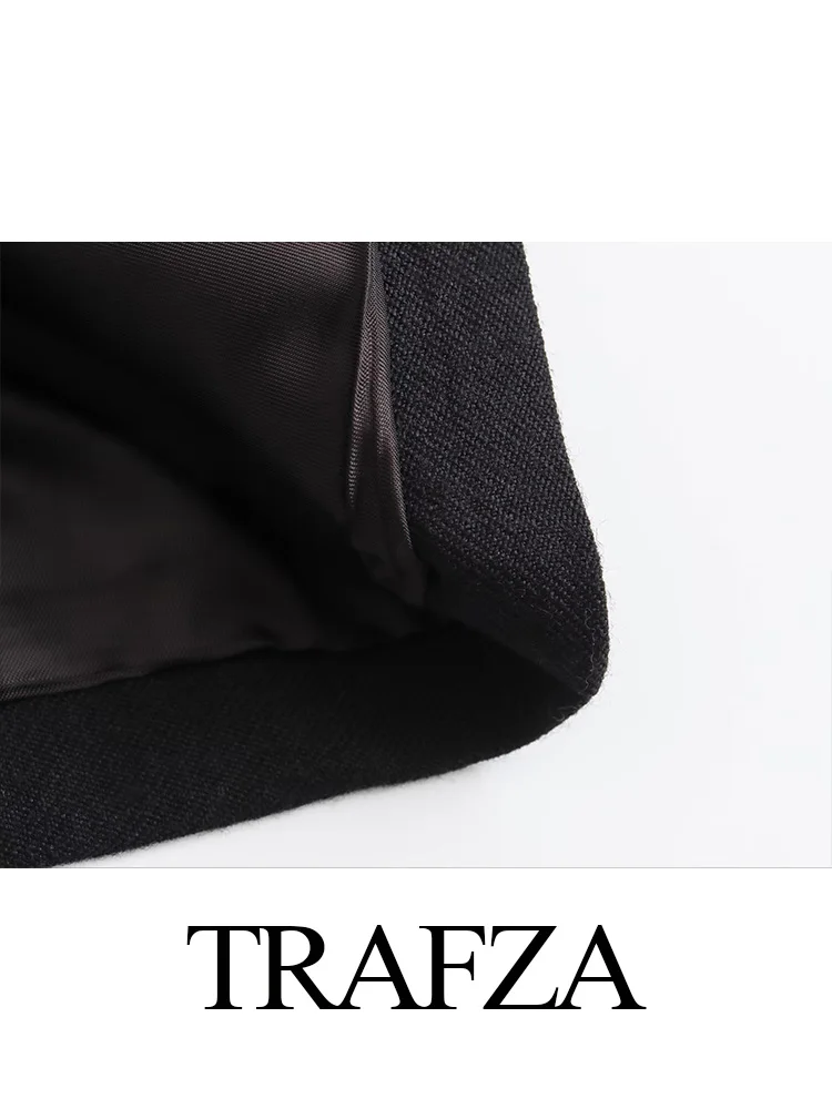 TRAFZA-Ensemble de pantalons taille haute pour femmes, poche zippée, pantalon slim, chic, bureau, élégant, automne, 2023