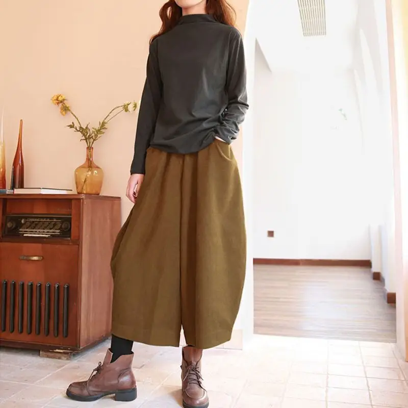 

Spring and Autumn Short Nine Cent Wide Leg Pants for Women Retro Pockets Brushed Sweet Cool Girl Loose and Skinny Harun Pants