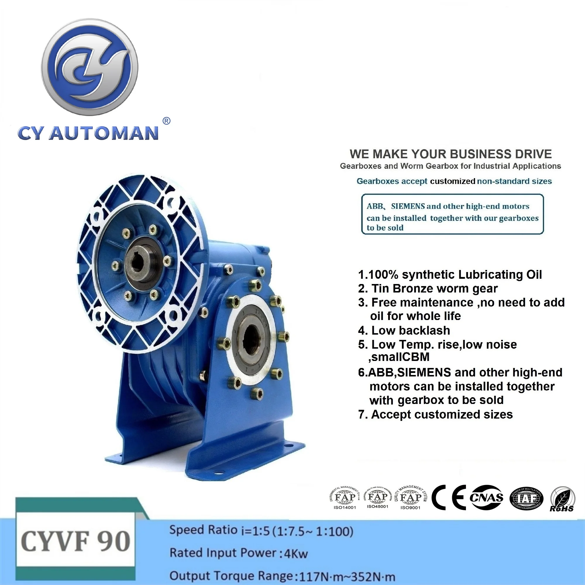 CYAutoman  Worm Gearbox Speed Reducer NMVF 090  Input19/22/24/28mm Output 35mm Ratio 5:1/100:1 for  Industrial Applications