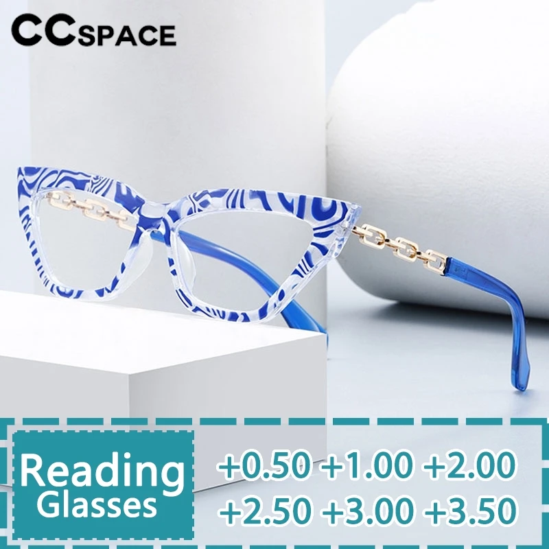 Colorful Cat Eye Reading Glasses Women Fashion Metal Chain Resin Optical Presbyopic Eyeglass Custom Diopter +50~+600 #302547