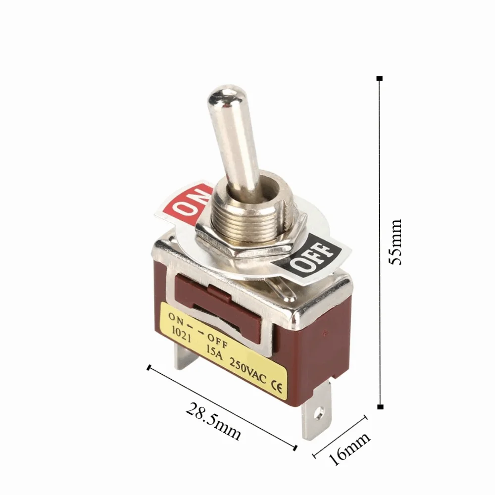 5PCS 6.3 Quick Pins Mini Toggle Switch 15A 250V 1021 2 Pin 2 Position ON-OFF Self-locking Easy Hand Control Toggle Switch Valve