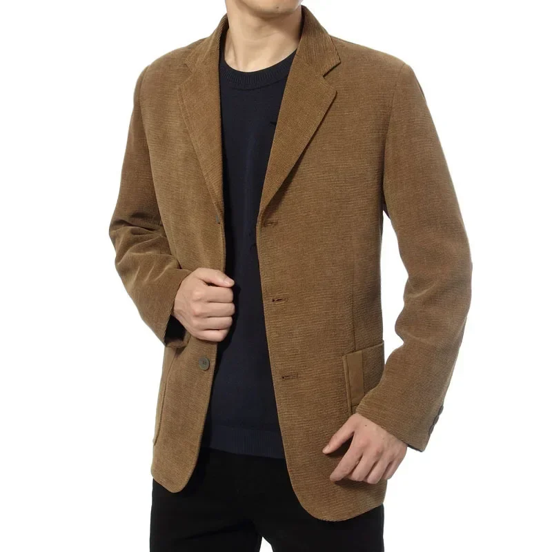 New middle-aged men's business casual suit high-end corduroy suit jacket spring and autumn solid color blazer coat mens blazers