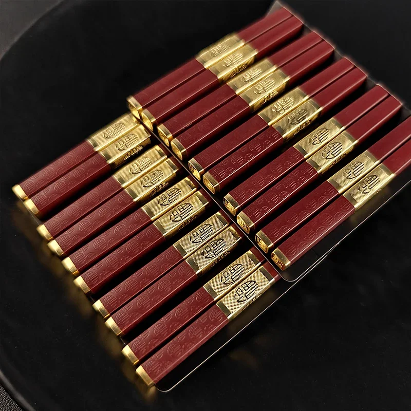Aliexpress 5/10 Pairs Red Chinese Chopsticks Reusable Square Food Chopsitcks Light Luxury Alloy Chopsticks Hotel Restaurant Alloy Tableware - Aliexpress Deal