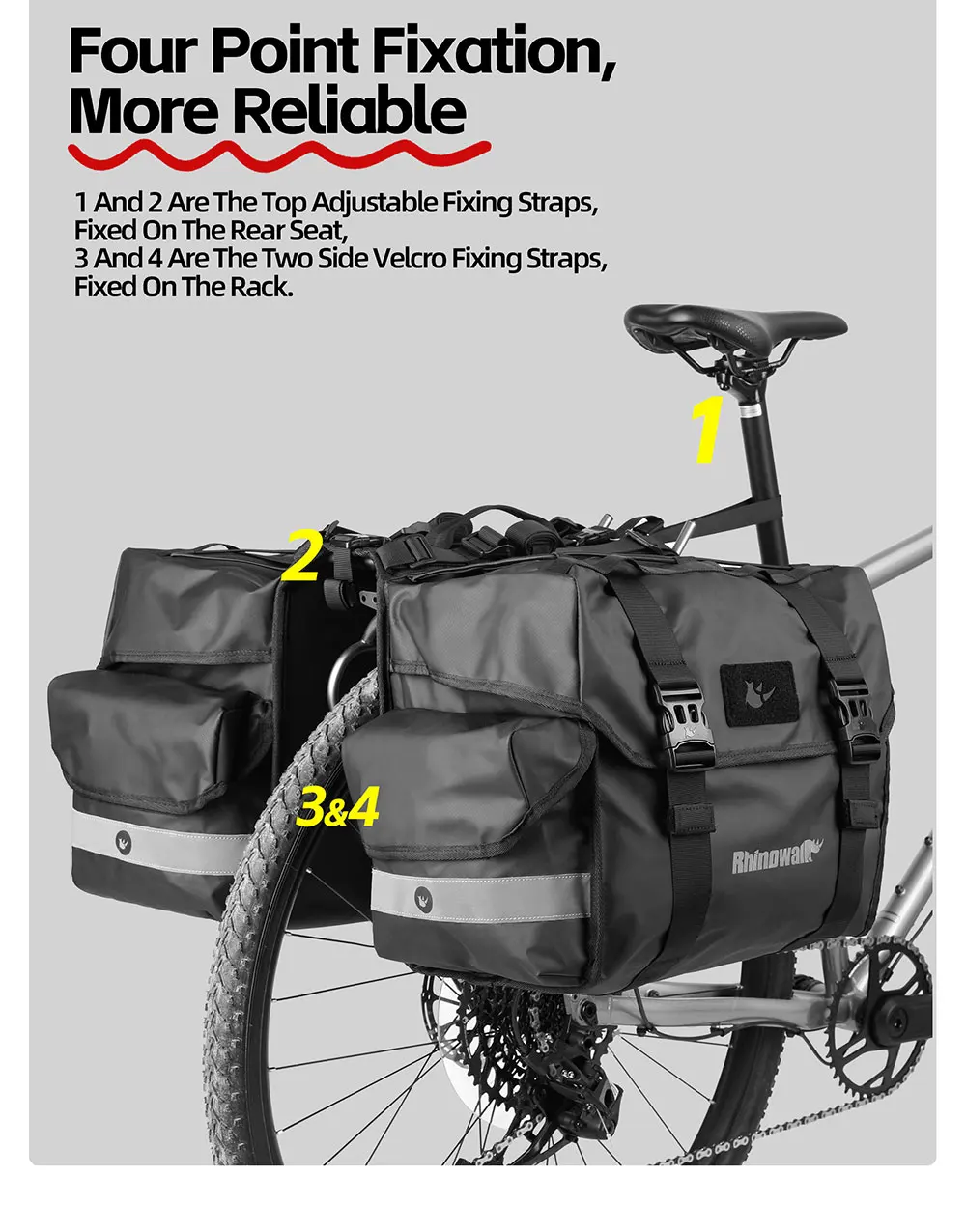 Rhinowalk Fahrrad-Seitentasche, 22–50 l, mit Regenschutz, Fahrrad-Gepäckträger, Kofferraum, Gepäck, Satteltasche, Radfahren, Reisen, MTB-Zubehör – Detail 10