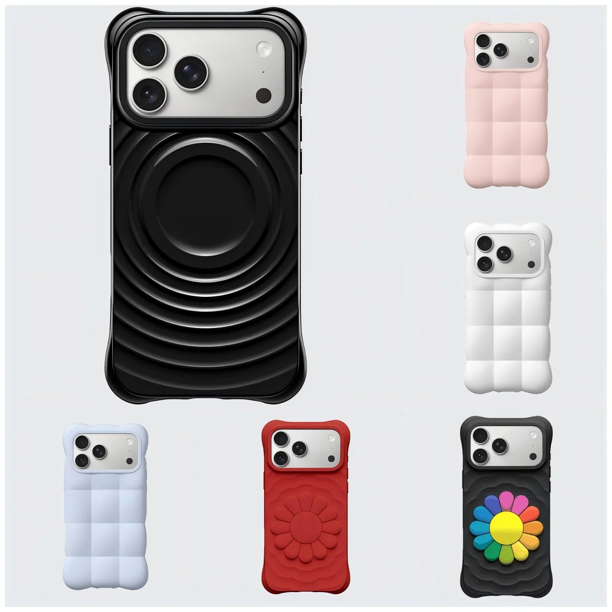 3d Silicone Puff / Wave Magnetic Phone Cover for IPhone 15 16 17 18 Pro Max Case for IPhone 18Pro