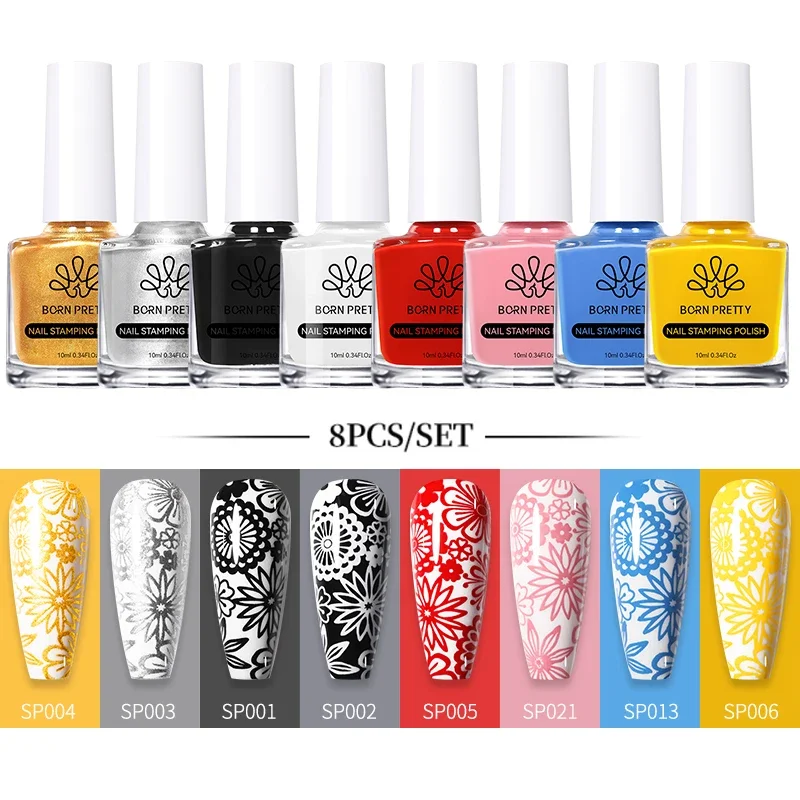 

BORN PRETTY 10ml Stamping Nail Polish Set Gold Silver Black White Color Nail Printing Polish DIY for Nail Plate Design Varnish