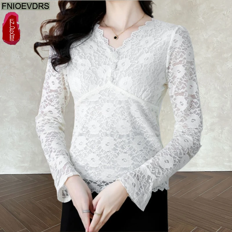 

Hollow Out White Lace Peplum Tops Blouses 2026 Spring Flare Sleeve Elegant Lady Retro French Ruffles White Basics Short Shirts