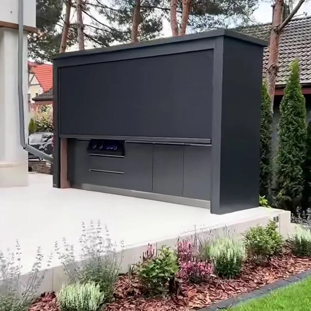 Custom Modular Outdoor Kitchen Island Stainless Steel BBQ Grill Cabinet Set With Sink And Integrated Shed For Backyard Party