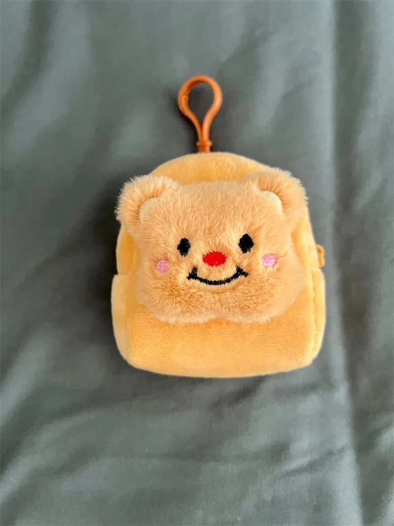 Nouveau Kawaii Ins ours carré en peluche porte-monnaie rond Bluetooth casque sac Portable Mini portefeuille de rangement cadeau d'anniversaire