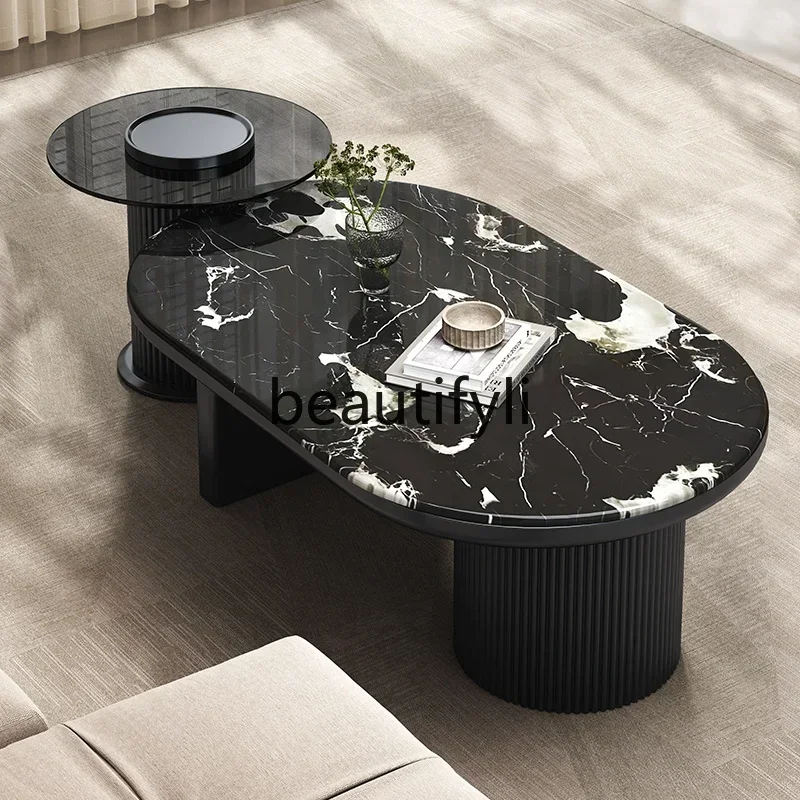 N178 G Minimalist light luxury oval, marble coffee table home high sense