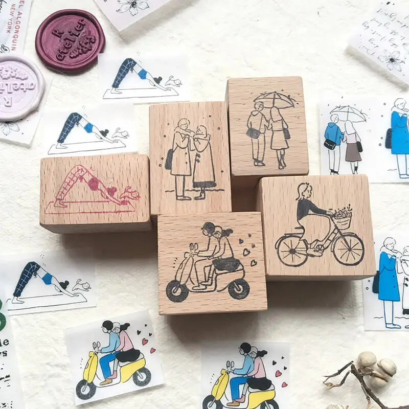 Stamp Kawaii Scrapbooking Girl Love Life 6 Types Diary Decoration Cute Wooden Stamps