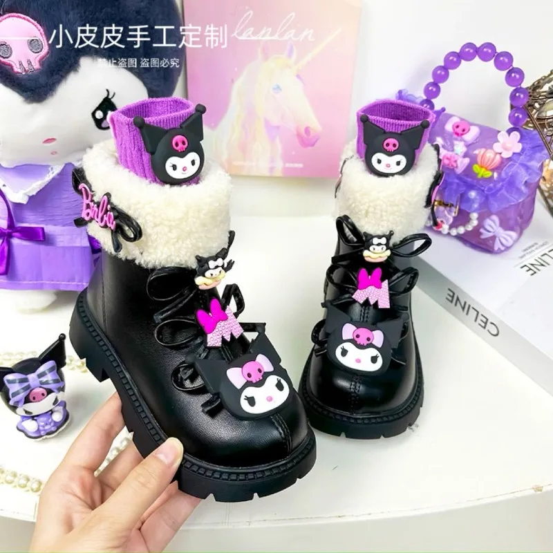 Invierno Kuromi Anime Kawaii Sanrio Ins niños botas de algodón Otoño Invierno lindo dibujos animados polar impermeable zapatos cálidos regalos