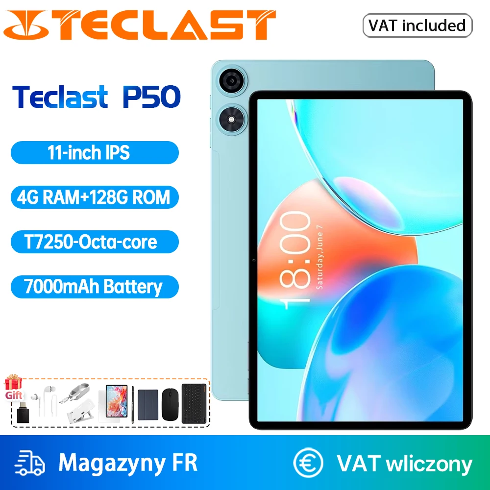Tablet Teclast P50 de 11′ con Android 16 Max, 12GB (4GB+8GB de Expansión) de RAM, 128GB de ROM, Procesador Octa-Core T7250, WiFi de Doble Banda/BT5.0 3