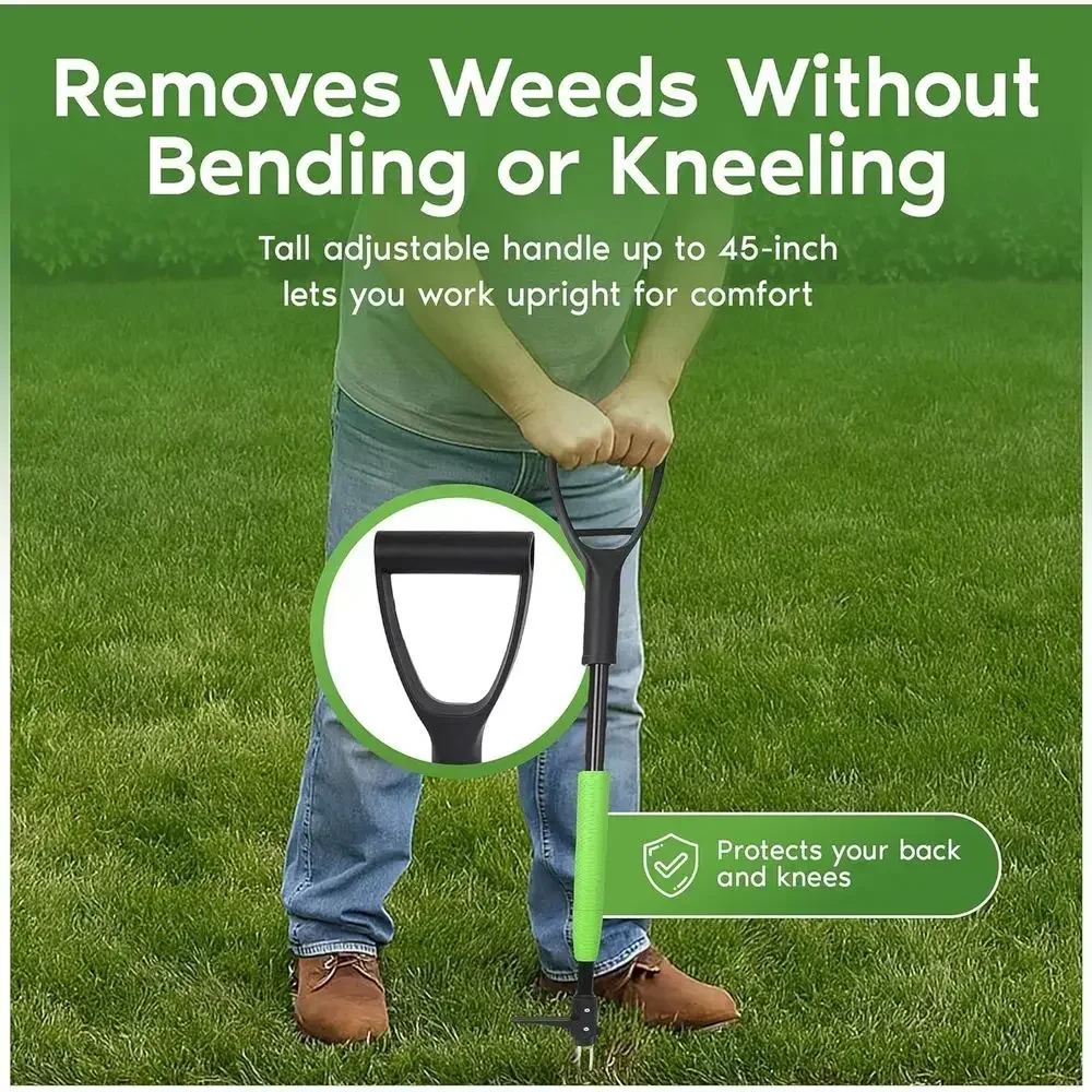 Long-Handled 45-Inch 3-Claw Weed Puller Tool Set - No Kneeling, Great for Dandelions, Thistle, Grass (4 Pack)