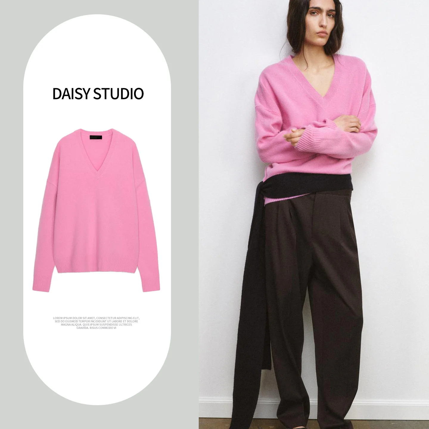 

Весенний новый американский свободный вязаный свитер с V-образным вырезом и длинными рукавами для женщин, повседневная одежда, кардиган из полиэфирного волокна