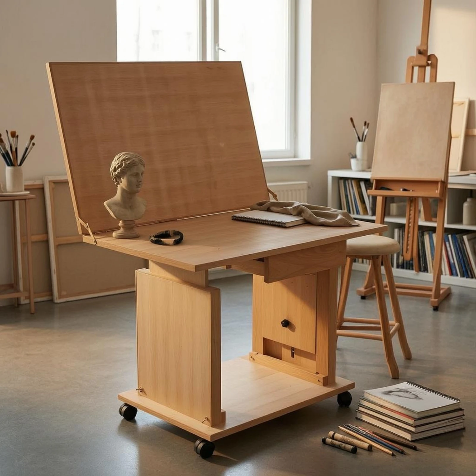 Adjustable Still Life Table Beech Wood Tilting Drawing Table Studio Furniture Rectangular Easy Assembly for Sketching view 5