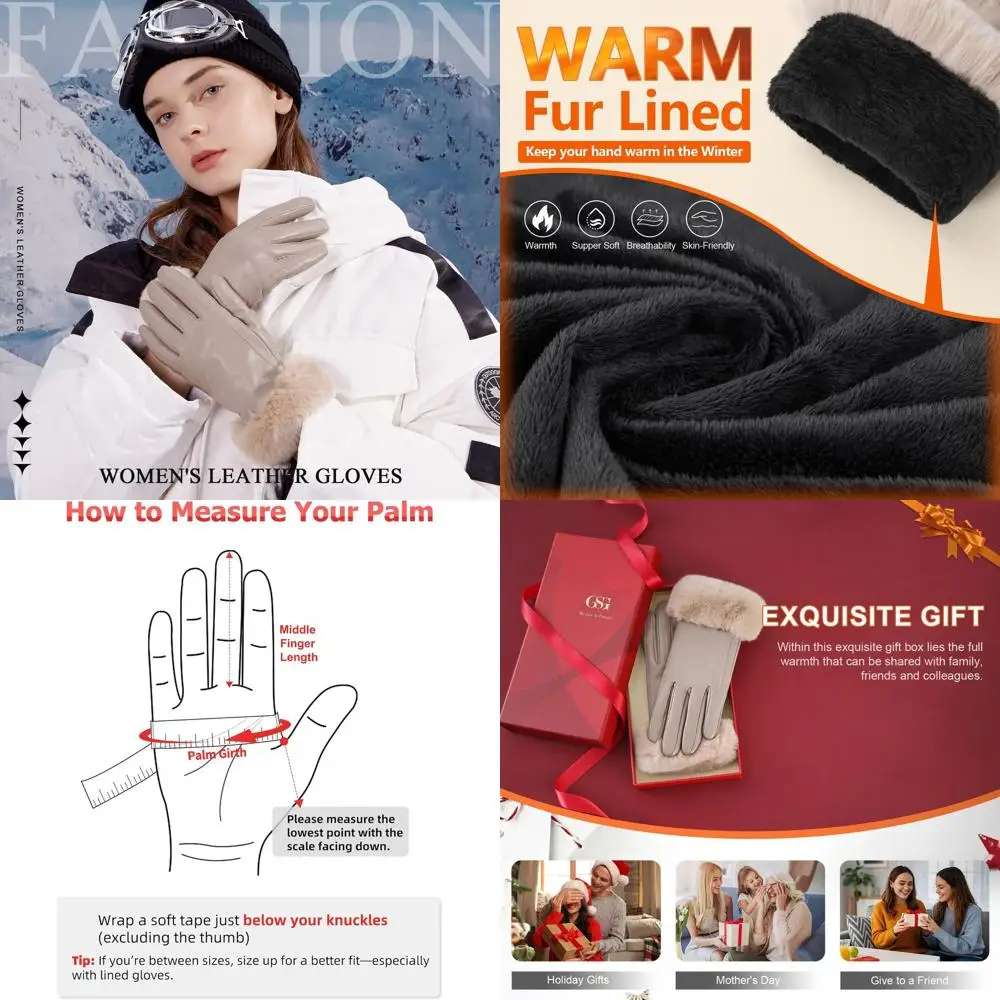 

Женские кожаные перчатки с манжетами из кроличьего меха и сенсорным экраном для теплого зимнего вождения, разноцветные