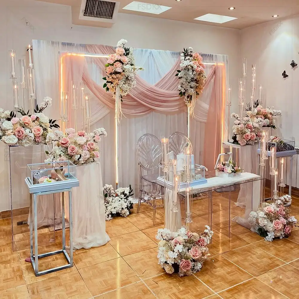 

FSDKX High Quality 3m*3m White Chiffon Wedding Arch Curtain Elegant Backdrop for Weddings Parties Events Decor Design