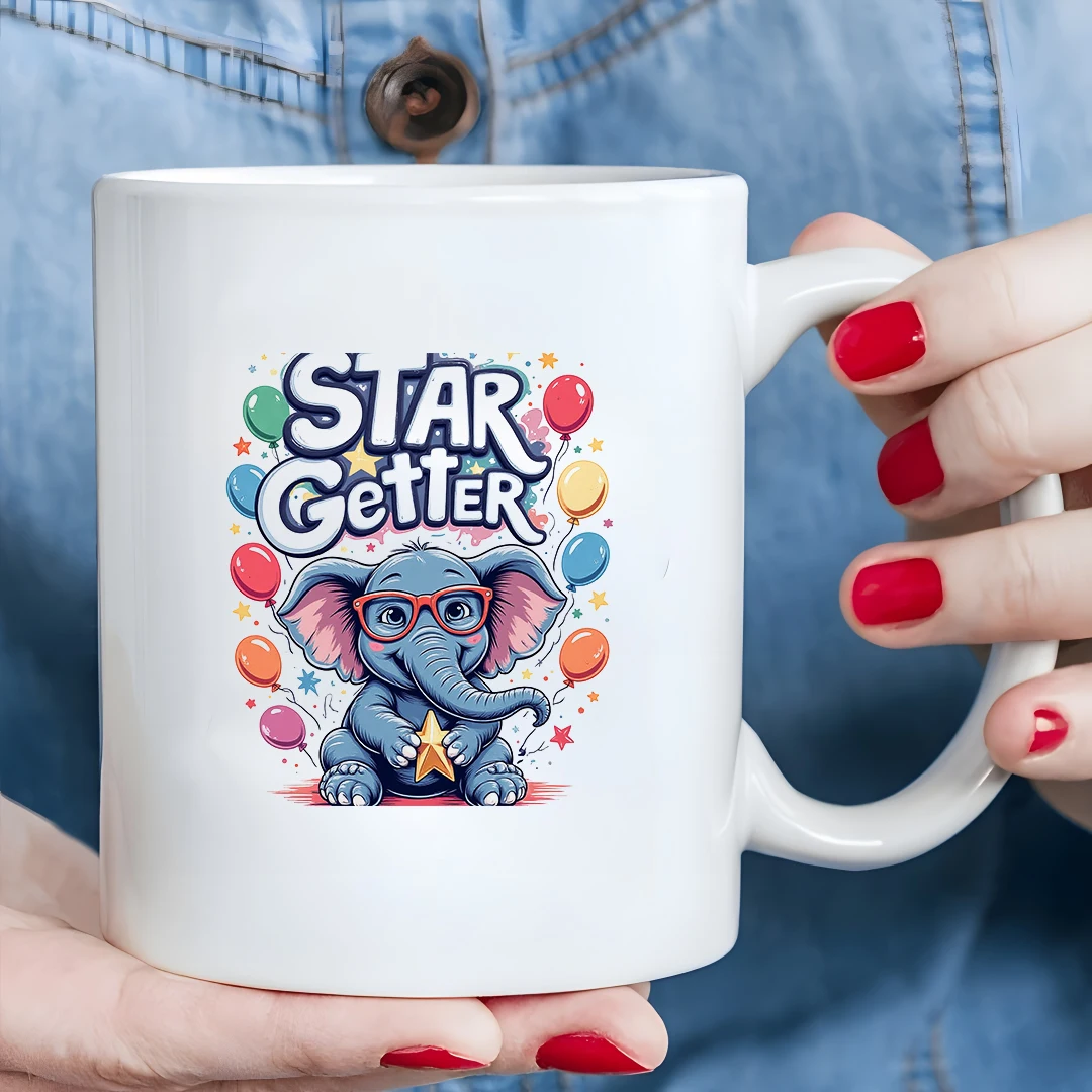 

11oz Mug + Cartoon Elephant Star Cup + Kids Cold & Hot Drink Cup + Christmas Gift + Family Office Cup