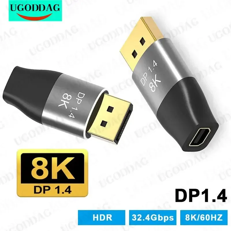 Conversor de acoplador adaptador mini dp displayport 8k 8k @ 60hz 4k @ 144hz, extensor dp bidirecional para mini dp para exibição de cinema mac