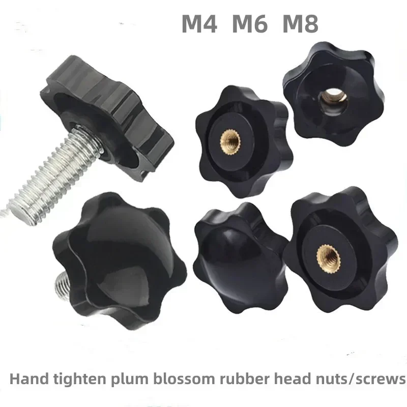 

4Pcs M4 M6 M8 Plum Hand Tighten Nuts Handle Thread Star Mechanical Black Thumb Clamping Knob Manual