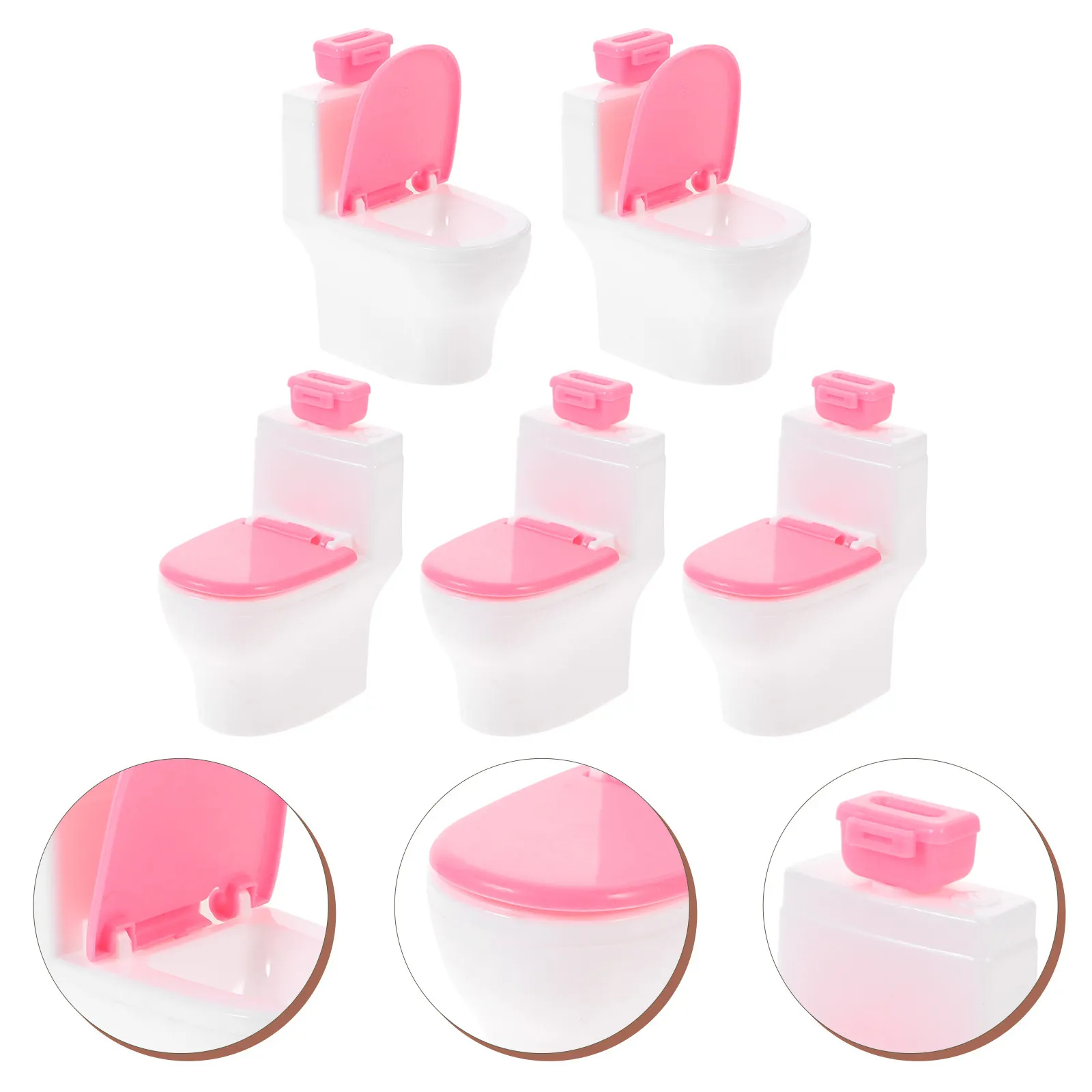 

5Pcs Mini Toilet Furniture Set Simulated Bathroom Accessories for Dollhouse Decoration Realistic Mini House Potty Plastic