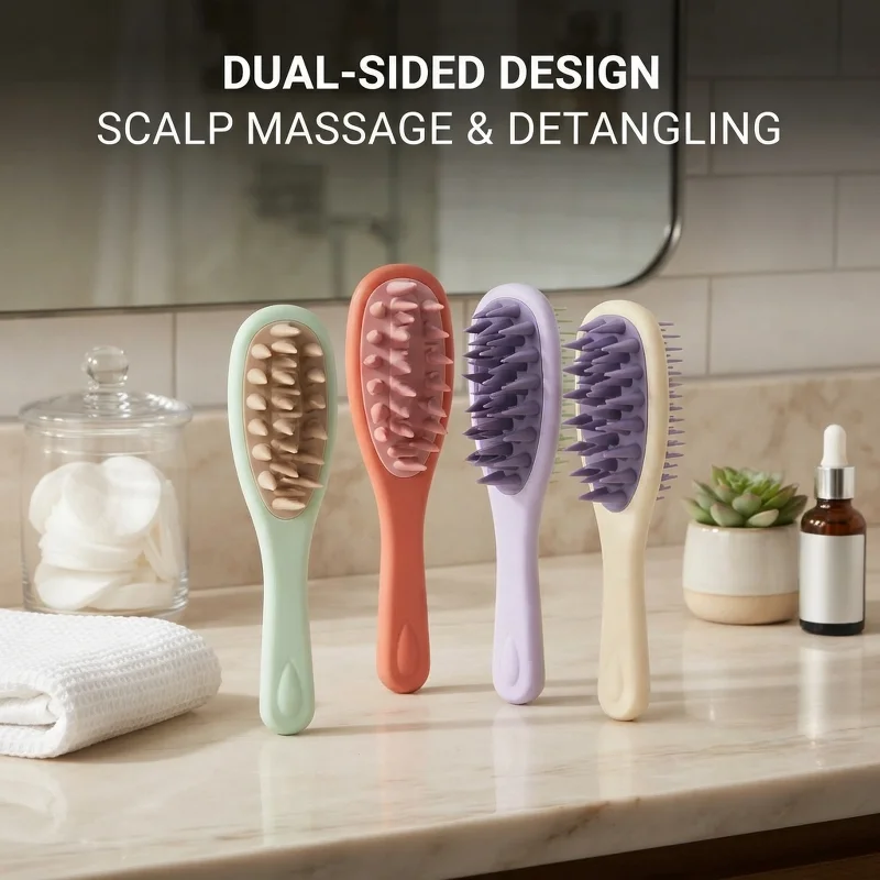 Scalp Massage Shampoo Brush Soft Bristle Hair Washing Comb Anti-Slip Handle Wet Dry Use for Exfoliating Dandruff Scalp Care Tool