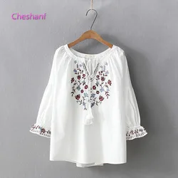 Bohemian Blouse 2021 Women Pullover Female Spring Autumn Spain Style Boho Ethnic Flare Sleeve Embroidery Shirt Blusa Tops