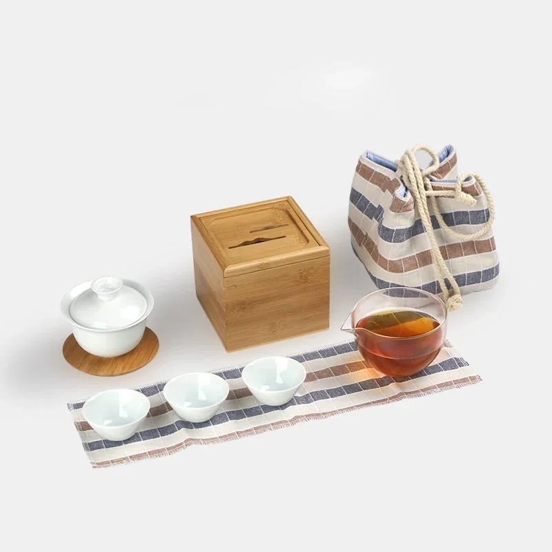 

Ceramic Gaiwan Teacups Chinese Tea Pot Portable Travel Set