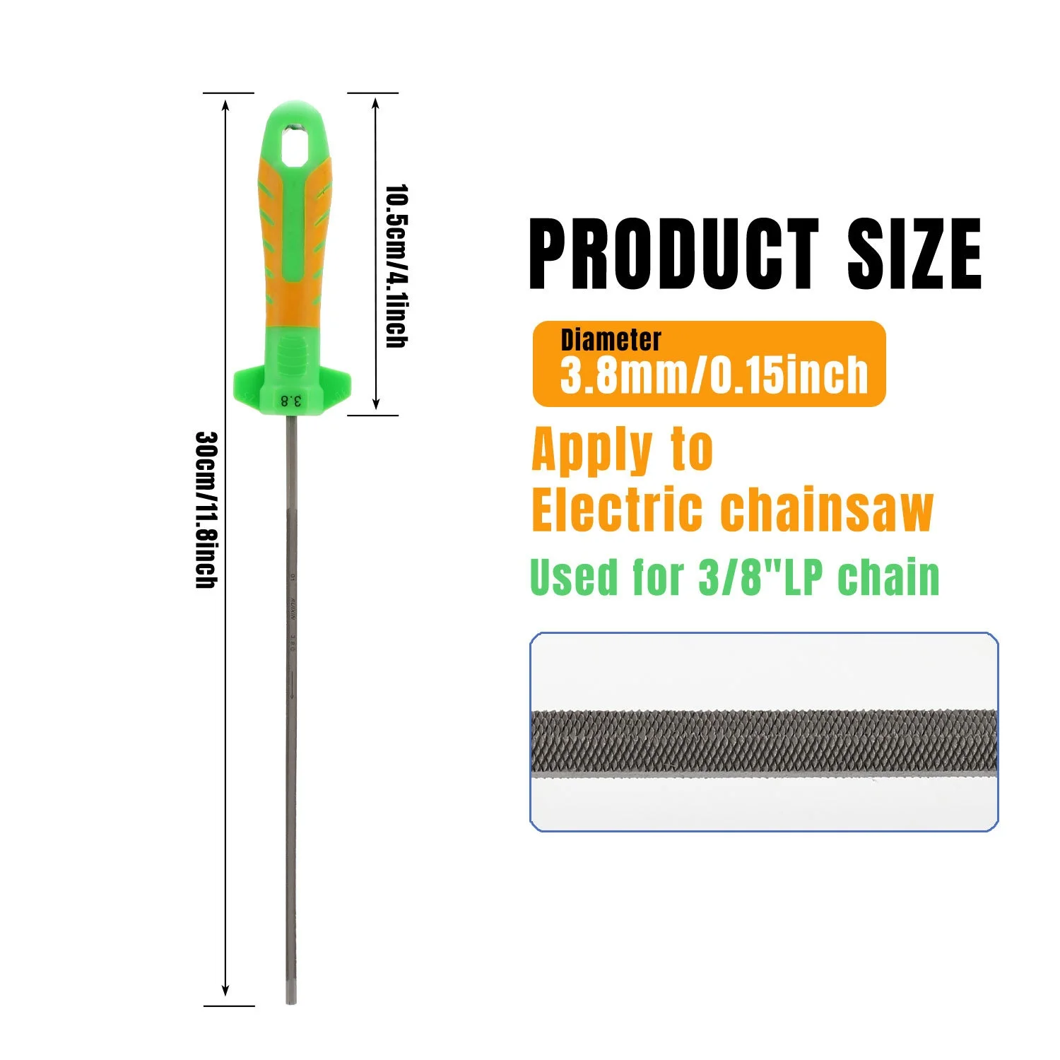 /Hexagonal /Chainsaw /File 3.8mm 4.5mm 5.2mm Steel Sharpening Tool With Rubber Grip For Power Saw Chain Maintenance Gardening Eq